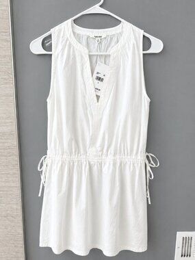 Splendid Chase Cotton Poplin Dress | White Mini | Drawstring Waist | Size S